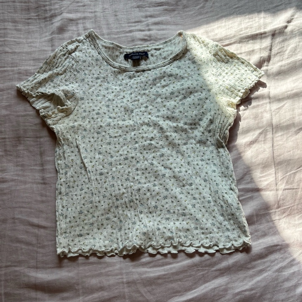 American Eagle Outfitters Cream Short Sleeve Top